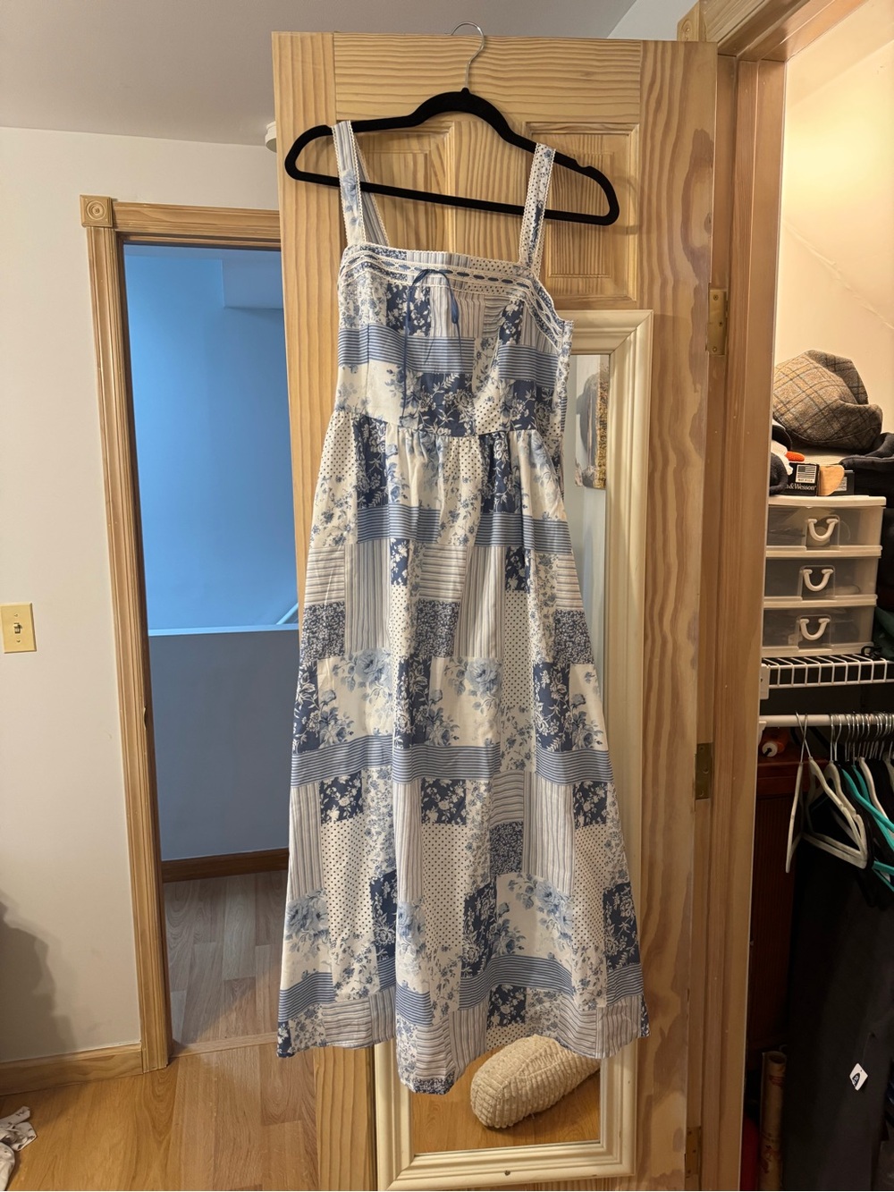 Abercrombie & Fitch Blue and White Patchwork Floral Maxi Dress